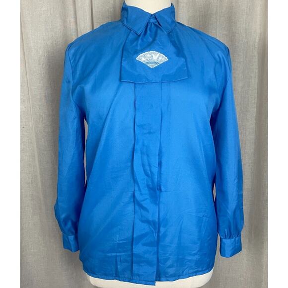 Vintage Blouse Womens Size 14 Blue Long Sleeve Shirt Button Secretary 80s 90s - Picture 10 of 10